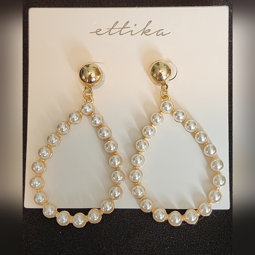 Ettika Earrings, White Pearl Tear Drop